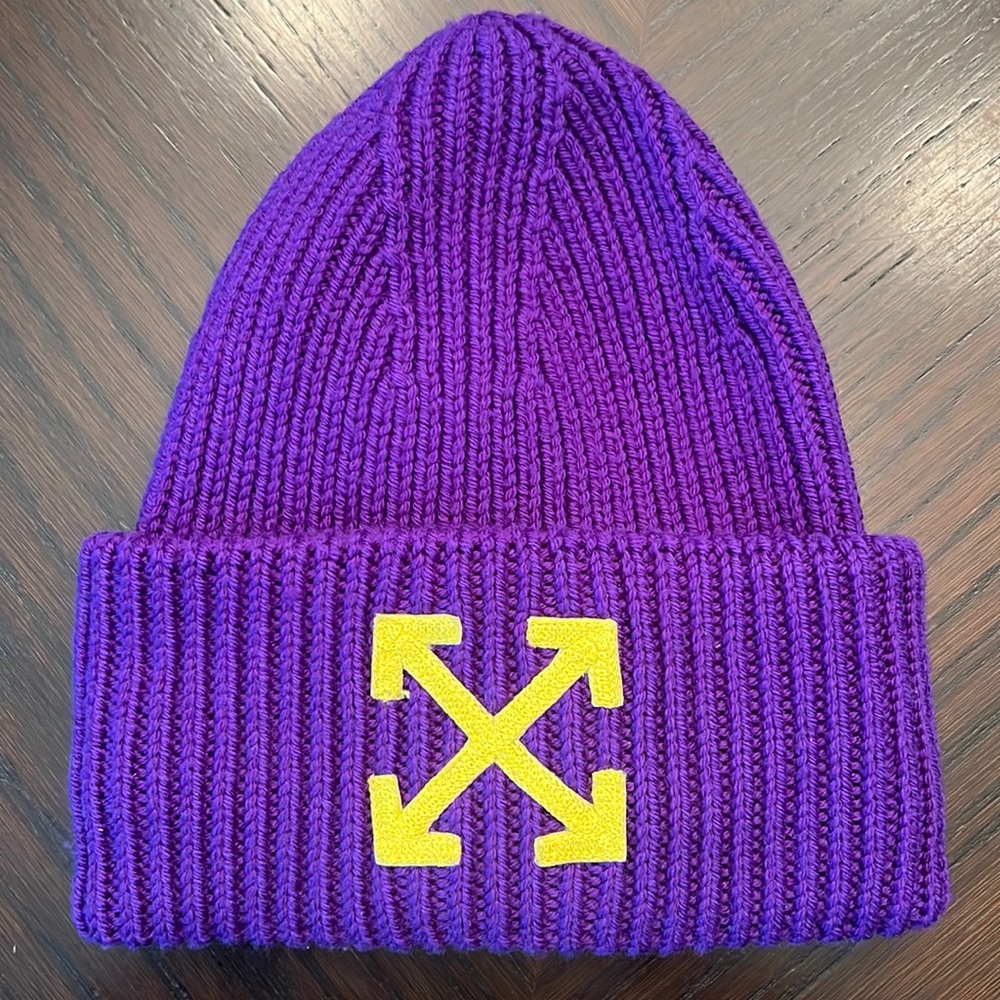 Off-White Ribbed Beanie Purple Lime Liime Men’s